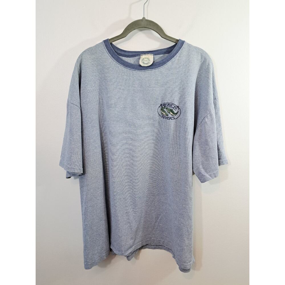 Down To Earth VTG American Rivers Tee Blue Boxy Fit Embroidered U.S.A